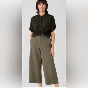 Eileen Fisher Organic Cotton/Hemp Wide Leg Ankle Pants in Loden Size L. NWT